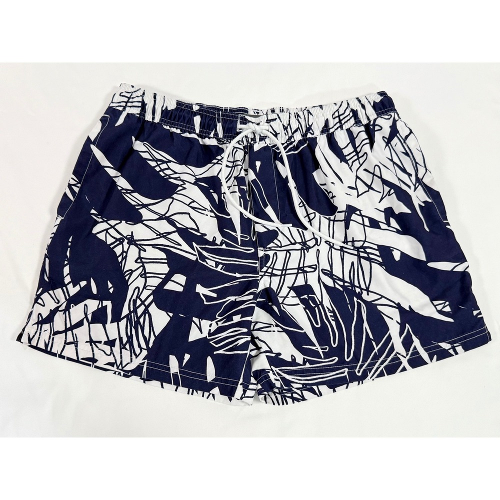 Cotton On Mens Swim Trunks XL Navy White Abstract Leaf Print Shorts